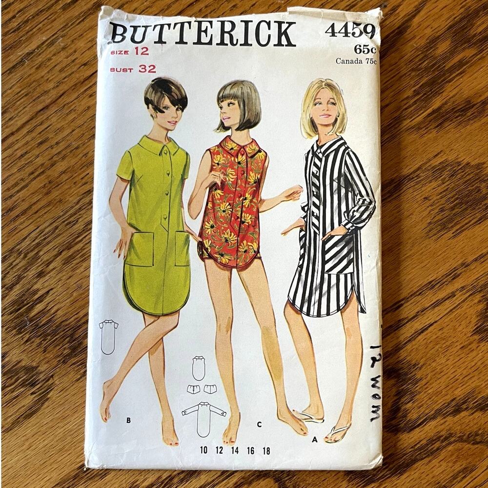 UNCUT Vintage 1960s Butterick 4459 Sewing Pattern Size XS Dress Top Shorts Set